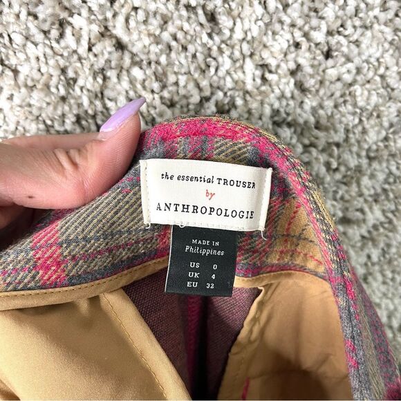 Anthropologie Pants Women’s 0 The Essential Trouser Tan Brown, Pink & Gray Plaid - Picture 4 of 8